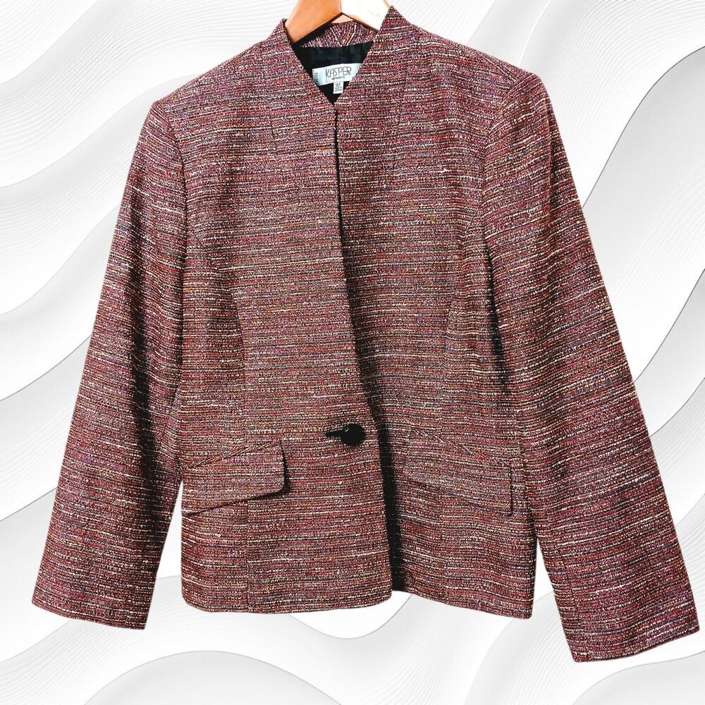 Kasper Single Button Blazer, Size 16Petite  Pink Glitter Poly Blend Tweed, Lined